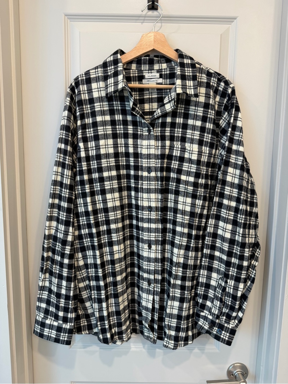 L.L. Bean Black White Plaid Cotton Button-Down Shirt